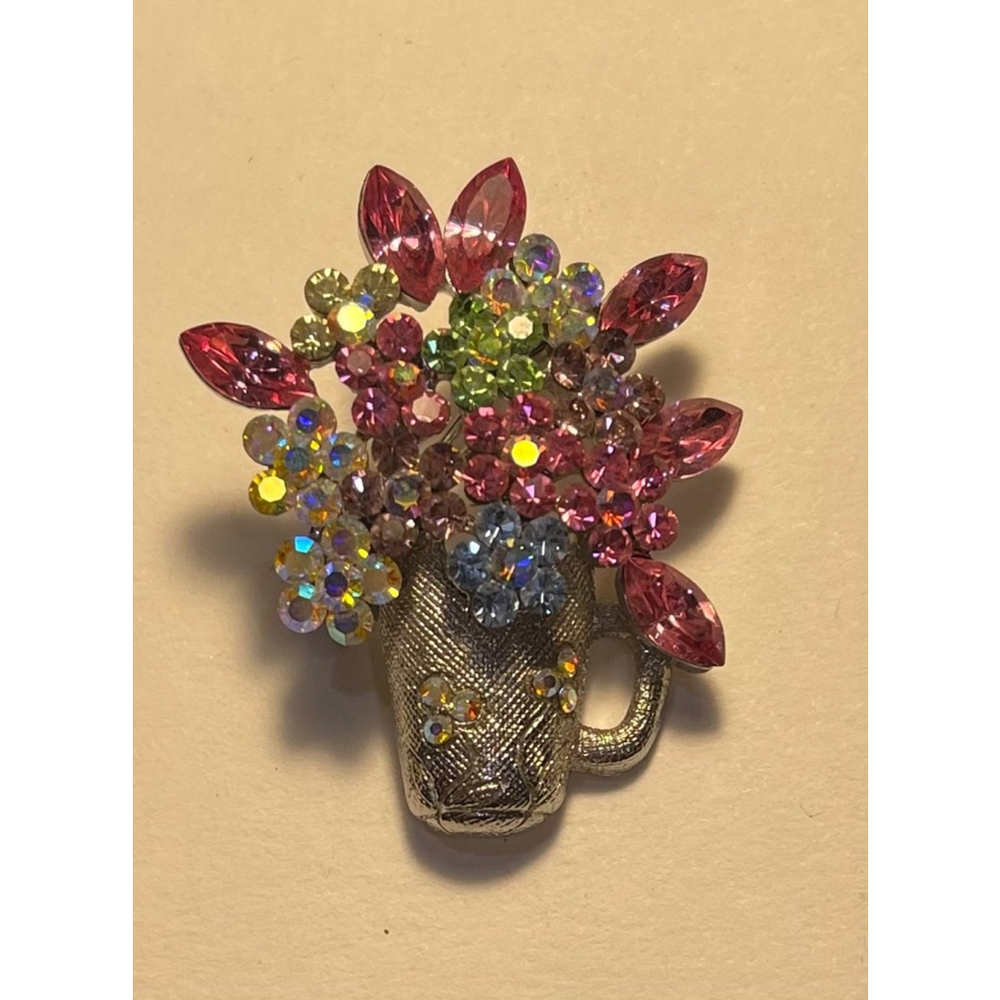 Women's Unbranded Vintage Floral Rhinestone and Silvertone Brooch Multi-color - Picture 2 of 4